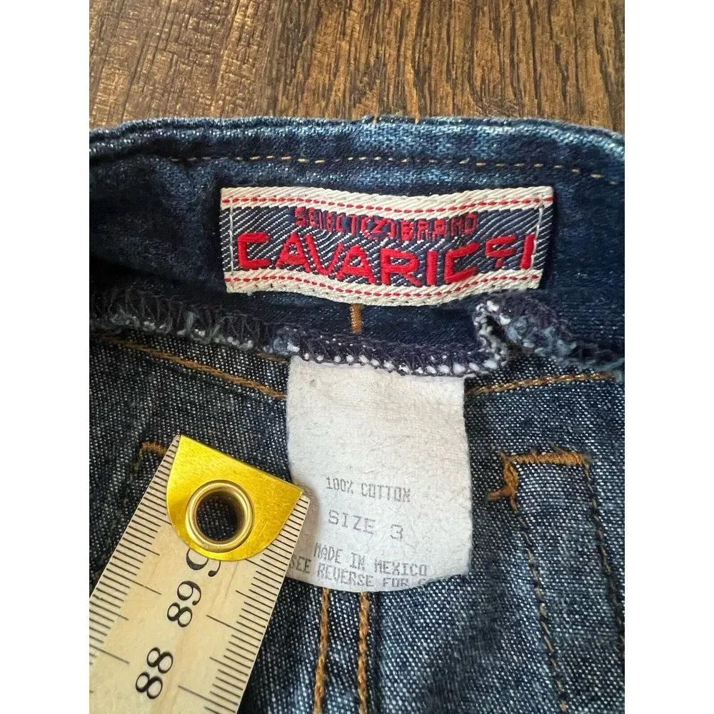 Z Cavaricci Denim Jean Mini Skirt Leather Lace Up Tie SZ 3 Small Y2K Grunge 90's